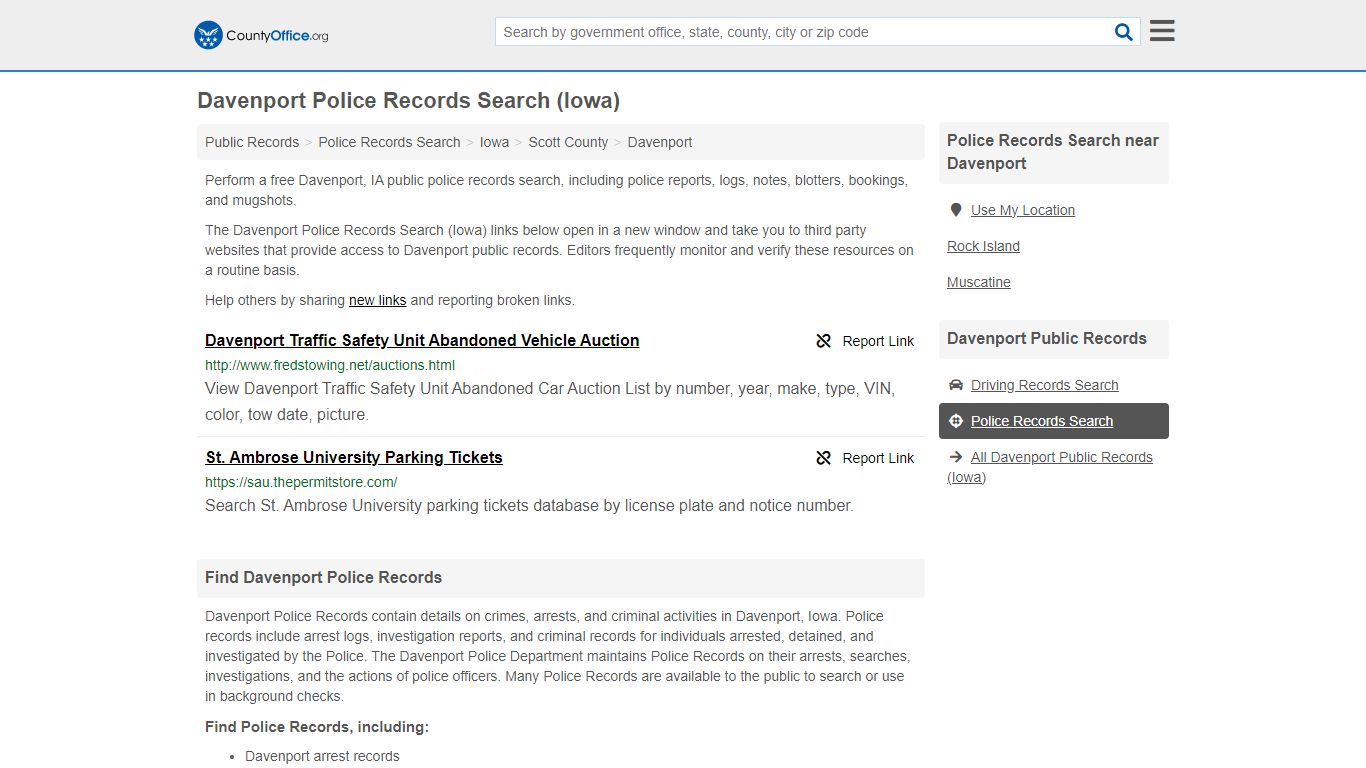 Police Records Search - Davenport, IA (Accidents & Arrest Records)